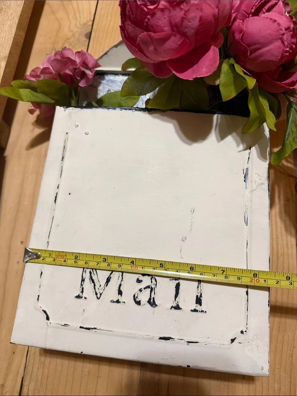 White Decorative Mail Holder with Pink Floral Accents